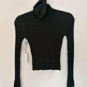 Babaton Scarab Ribbed Mock-Neck Sweater in Deep Green